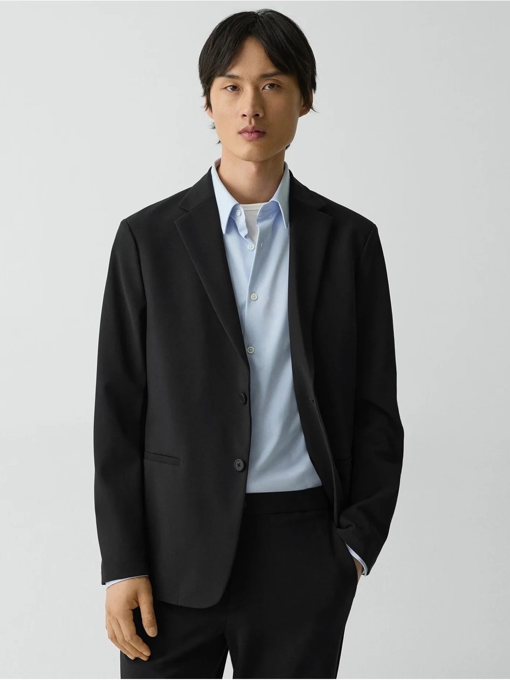 Theory Men's Black Tailored Two-Button Clinton Blazer in Precision Ponte Size 44